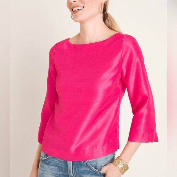 Chico’s Vibrant Pink Classic Boat Neck Pullover Top in Summerberry NEW - Picture 1 of 16
